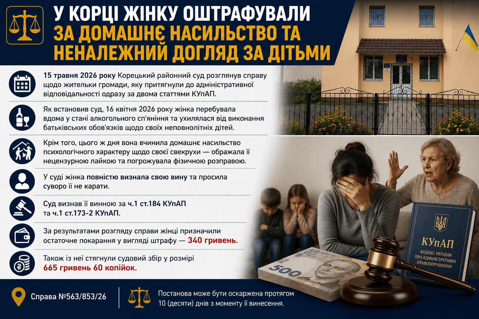У Корці жінку оштрафували за домашнє насильство та неналежний догляд за дітьми